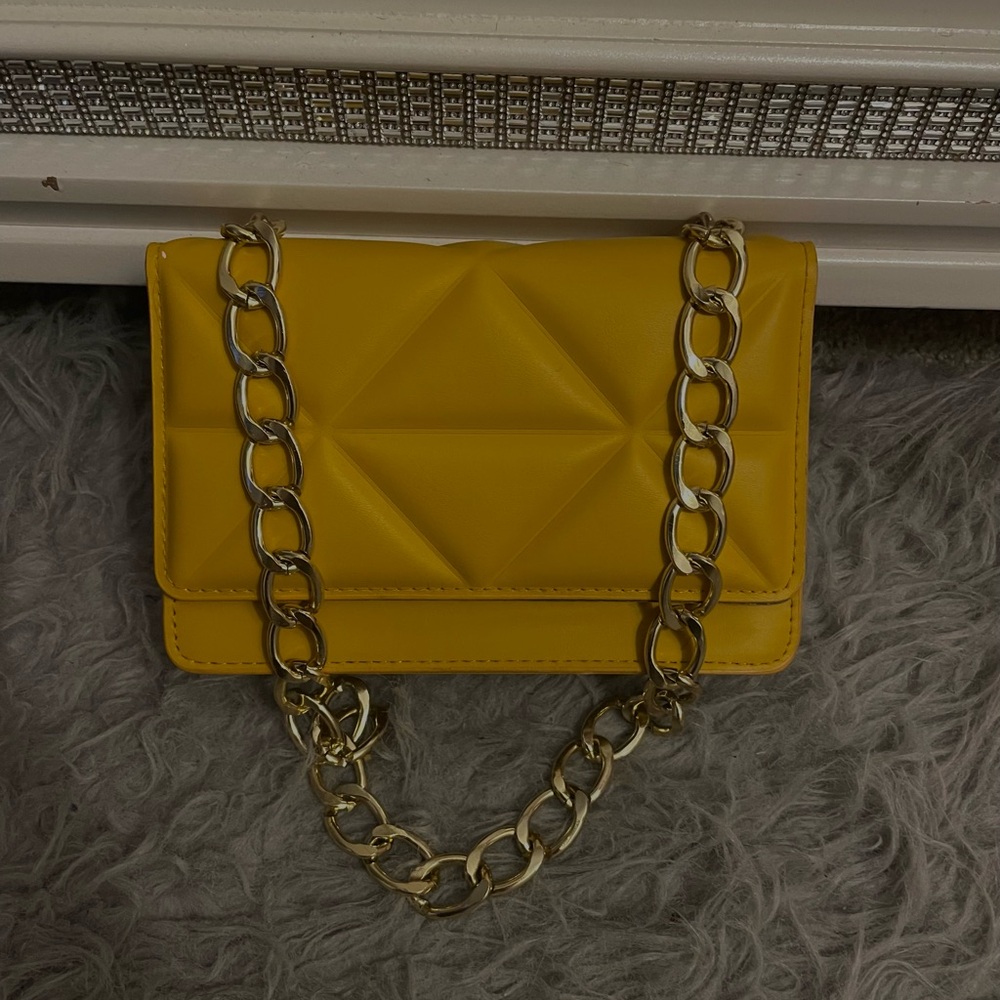 Yellow Quilted Chain Shoulder Bag